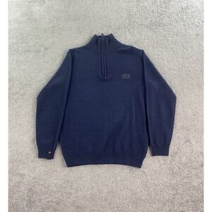 Avirex Sweater Mens Medium Blue Tight Knit 1/4 Zip Mock Neck Designer Pullover